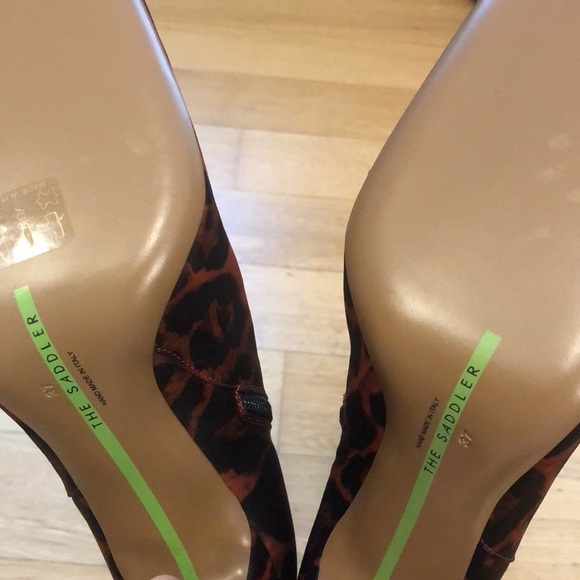 The Saddler | NWOB Mid Calf Red Leopard Print Satin Square Toe Boot - Size IT37 - Picture 6 of 8